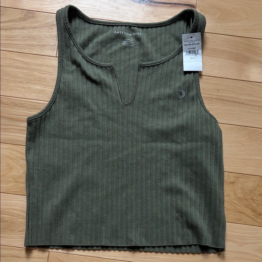 American Eagle Outfitters Olive Ribbed Notch-Neck Tank